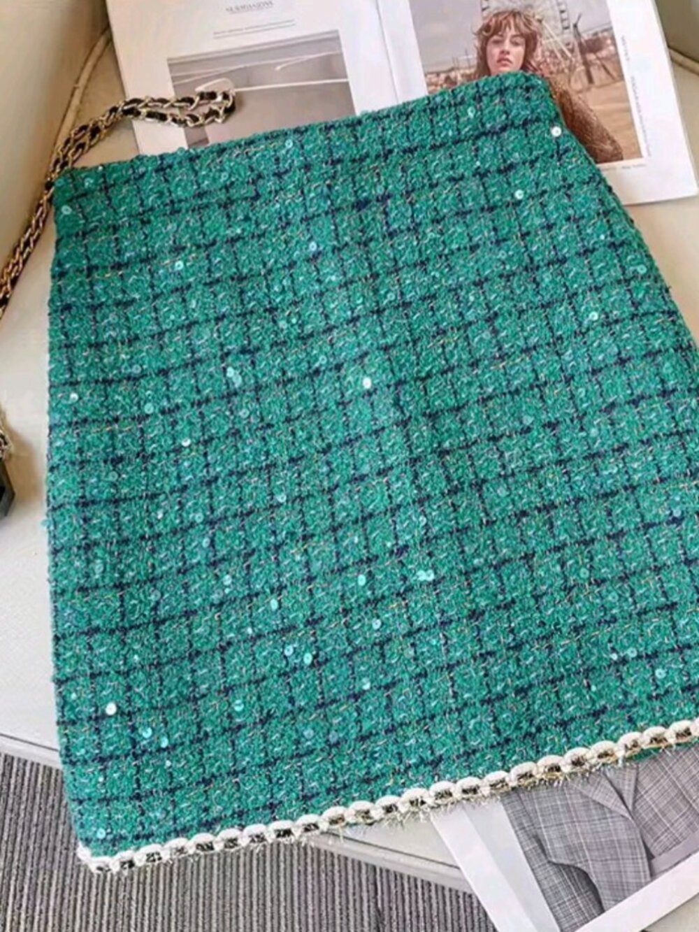 Green Fashion Suit Skirt Female Spring and Autumn New Age-reducing Bright - Picture 9 of 11